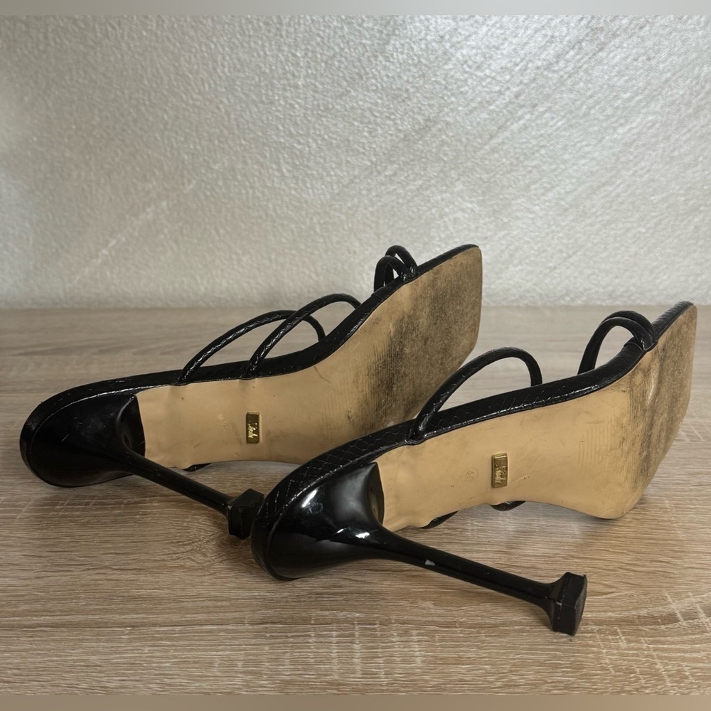 SHEIN Size40 US9.5 Square Ring Toe Stiletto Heel Mules Snackeskin Leather Sandal - Picture 6 of 10